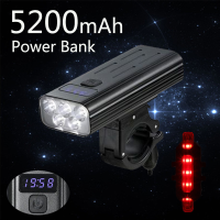 5200MAh ไฟจักรยาน USB ชาร์จไฟได้แสดงผลไฟหน้าจักรยาน5T6 LED Super Bright ไฟฉายไฟหน้าและไฟท้าย