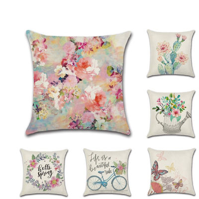 1Pc Spring Flower Cushion Cover Decorative Throw Pillow Covers Fresh Cotton Linen Pillowcase Nordic Room Decor Car Sofa Couch