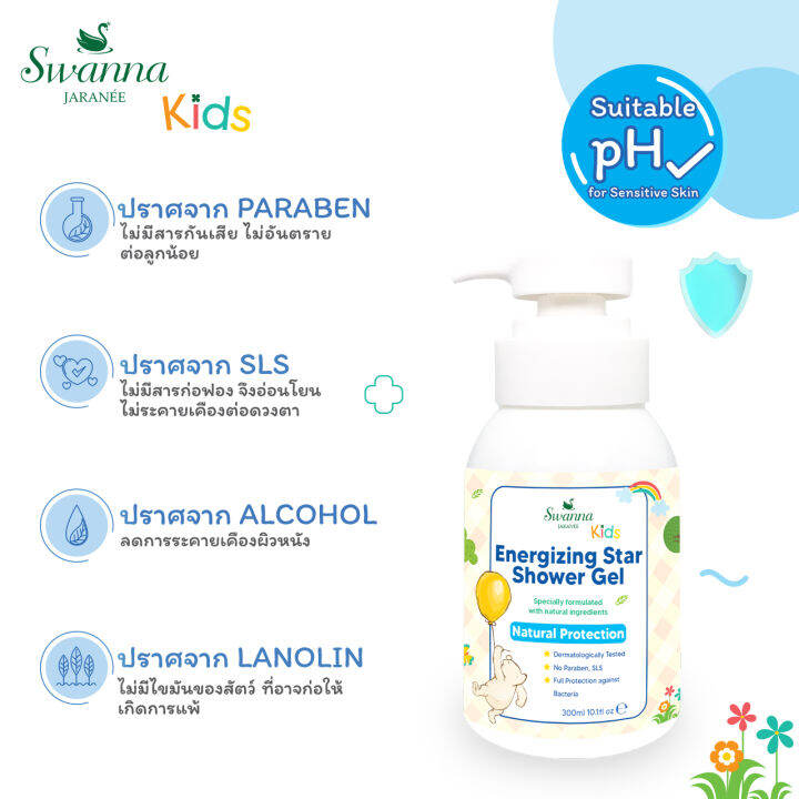 สบู่เหลวเด็ก-swanna-jaranee-energizing-star-shower-gel-anti-bacterial-สูตรช่วยปกป้องยับยั้งแบคทีเรีย