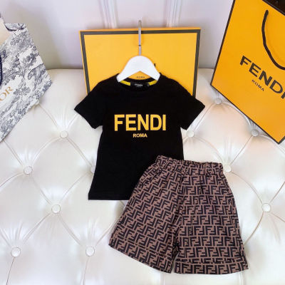 Fendi∮ Summer Classic Tracksuit Outfit Boys &amp; Girls Short Sleeve T-Shirts &amp; Shorts Summer Outfits Loungewear Or Outerwear