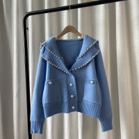 Neploe Vintage Cropped Cardigan Women Japanese Sweet Knitted Sweater Coat Chic Heavy Beading Sailor Collar Sueter Ropa Mujer