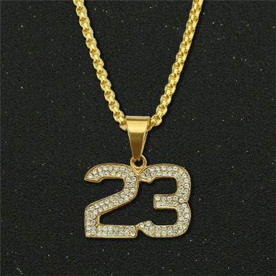 Large Mens Crystal Hip Hop Basketball Legend Number 23 Necklaces Bling Gold Cuban Chain Necklace Jewelry For Men