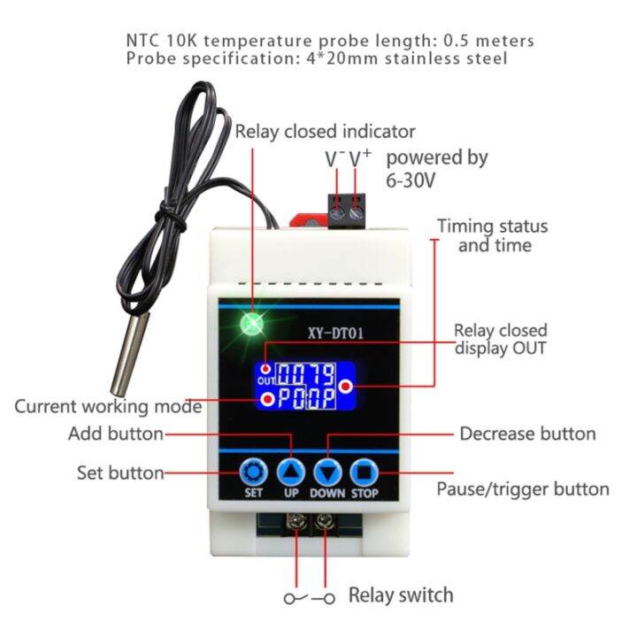 220v-digital-lcd-temperature-controller-module-thermostat-switch-with-probe-over-heat-alarm-heating-amp-cooling-control