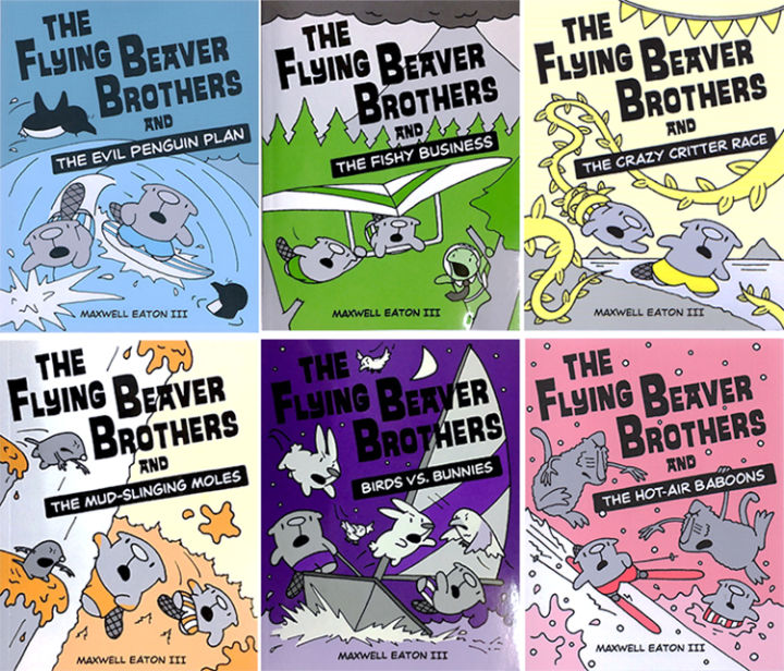 original-english-version-of-the-flying-beaver-brothers-series-6-copies-of-full-color-cartoon-picture-books-childrens-cartoon-bridge-chapters-and-books-for-teenagers-after-class-reading