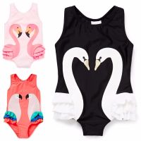 Hot Toddler Kids Bikinis One Piece Bikinis Swan Printed Swimsuits Baby Girls Swimwear Children Monokini Bathing Suit Beach Wear