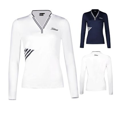 Castelbajac Scotty Cameron1 ANEW Callaway1 PXG1 TaylorMade1☫ஐ✾  Golf Clothing Ladies New Solid Color Button Open Collar Long Sleeve Slim Fit T-Shirt