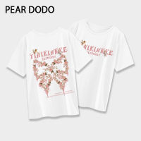 PAER DODO เสื้อยืดแขนเสื้อแขนสั้นคอกลมพิมพ์ลายดอกไม้ผีเสื้อสำหรับผู้หญิงแบบเกาหลี