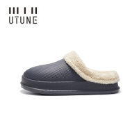 UTUNE Winter Slippers Men Shell Mules Waterproof EVA Indoor Plush Warm Shoes Women Anti-slip Garden Thick Home Slipper Solid