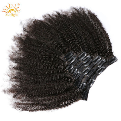 Afro Kinky Curly Clip In Human Hair Extensions Full Head 120gSet 100 Brazilian Remy Human Natural Black Hair Clip Ins Sunlight