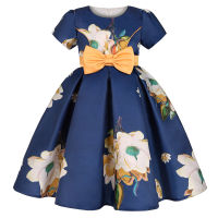 2021 New Fashion Children Dress Retro Print Bowknot Little Girls Puffy Dresses For Girls Princess Dress Kids Performance Dresses