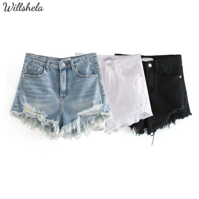 Willshela Women Fashion Solid Denim A-Line High Waist Shorts  Chic Elegant Female Casual Hot Short Pants gnb