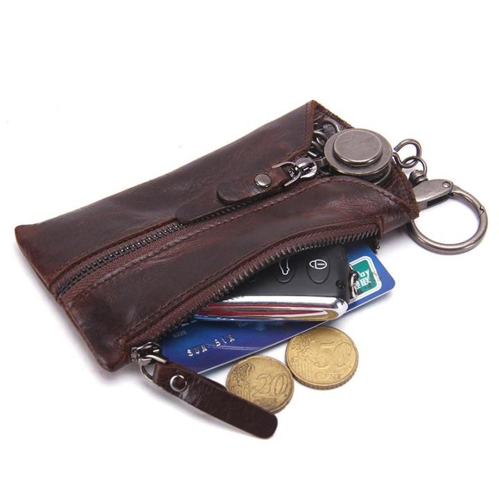 กระเป๋าใส่กุญแจหนังแท้สำหรับผู้ชายที่ใส่กุญแจรถมีซิปเคสแท้คุณภาพดีเยี่ยมที่เก็บกุญแจแม่บ้านชาย