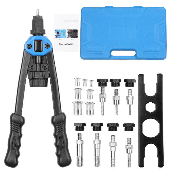 110pcs-hand-rivet-nut-tool-riveting-tool-set-rivet-nut-setter-kit-with-100pcs-assorted-rivet-nuts-7-metric-mandrels-of-m3-m4-m5-m6-m8-m10-m12-and-molded-carrying-case