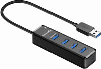 SmartQ H302 4-port USB 3.0 Hub with 1ft Long Cable, Multi USB Port Expander with Micro-B Charging Port, Fast Data Transfer USB Splitter For laptop, Compatible with Windows PC, Mac, Printer, Mobile HDD USB 3.0 - 1 ft