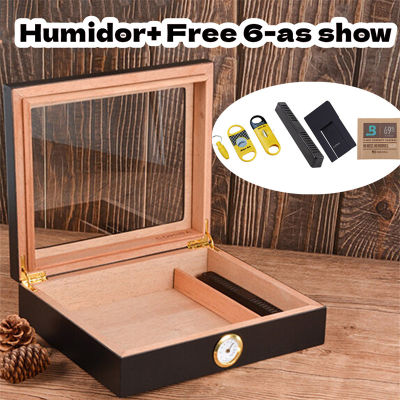 Ciggar Humidor Case Box+Humidifier+69% Moisturizing Bag+Cigaar 3pcs Cutter+Ciger Holder Ashtray Accessories