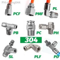 304 Stainless Steel Pneumatic Hose Fittings PC PCF PL PLF PB Air Tube Connector 1/8 1/4 3/8 1/2 BSP Quick Release Pipe Fittings