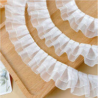 กว้าง4ซม. โปร่งใส Organza ลูกไม้อุปกรณ์เสริมเสื้อผ้าคอปุ่ม Cuffs เสื้อผ้าตกแต่ง Double Layer Lotus Leaf Material