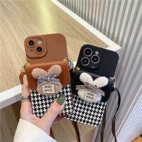 เคสแบบกระเป๋าสตางค์สำหรับ Samsung S23 S21 S22 S20 FE S9 S10พิเศษ S8 Plus Note 20 Ultea 10 Pro Lite 9น่ารักหรูหราตาข่าย Dompet Koin หมีบัตรครอบคลุมเคสกระเป๋าผู้หญิง TPU นิ่มมือถือเคสโทรศัพท์