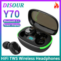 DISOUR Original Y70 Y80 Y60 TWS หูฟังบลูทูธไฮไฟสเตอริโอเพลงกีฬาหูฟังไร้สายพร้อมไมโครโฟนชุดหูฟังลดเสียงรบกวนสำหรับสมาร์ทโฟน