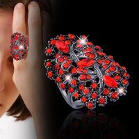 LEEKER Women Vintage Hollow Dragonfly Rings With Shiny Red Cubic Zirconia Female Sexy Ring Black Color Animal Jewelry LK1