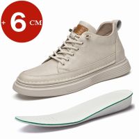 Sepatu Datar PRA Musim Semi/6Cm รองเท้าผ้าใบลิฟท์ Sepatu PRA Kasual Desainer Santai Kulit Split Sapi Sepatu Penambah Tinggi