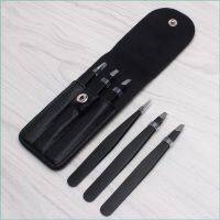 【cw】 3 Pcs Eyebrow Hair Slanted Tweezer with Leather bag Makeup