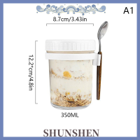 [Shen] ขวดโหลข้าวโอ๊ตข้ามคืน350 600มล. ภาชนะใส่นมสลัดผลไม้ที่เก็บอาหารถ้วยมีฝาอาหารเช้าและช้อนไหอุปกรณ์ทำครัว