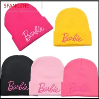 5FANGZHE ขนสัตว์ถักนิตติ้ง หมวกถักตุ๊กตาบาร์บี้ เก็บความอบอุ่น สีชมพูอมชมพู หมวกบีนนี่ ของขวัญสำหรับเด็ก หมวกสวมหัว สำหรับผู้หญิง