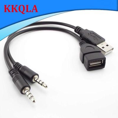 QKKQLA 3.5mm 4 pole stereo Jack Male to USB 2.0 Type A male female Audio AUX connector Cable OTG Converter Adapter for car