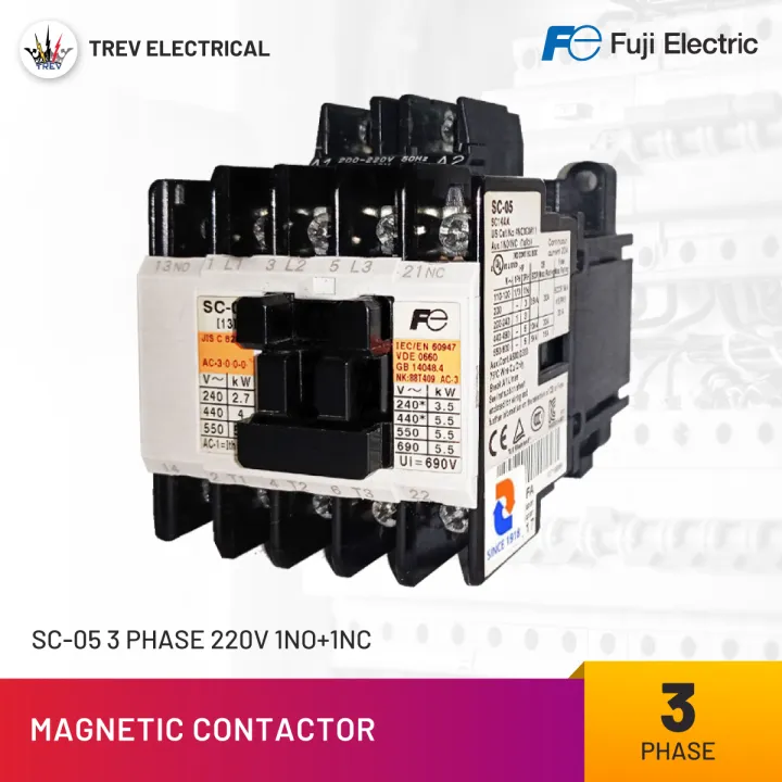 Trev Fuji Magnetic Contactor Sc 05 a 3phase 4 7hp 3 5kw 2volts 1no 1nc Auxilliary Contact Lazada Ph