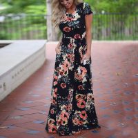 Summer Dresses Woman 2023 Floral Printed Short Sleeve Maxi Dress With Pockets New In Dresses Платье Женское vestidos de mujer