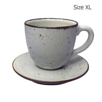 (AI Market) ถ้วยกาแฟ ขนาด 330 ซีซี. ถ้วยกาแฟสีขาวลายจุด พร้อมจานรอง (Size XL)