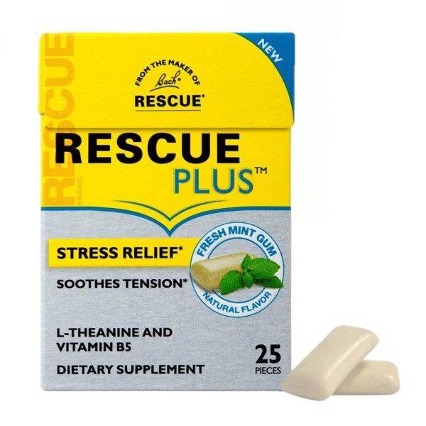 Bach RESCUE Plus Gum, Natural Mint Flavor, Stress and Tension Relief, L