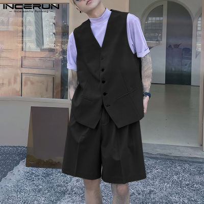(สไตล์เกาหลี) INCERUN Mens อย่างเป็นทางการ Blazer ชุดเสื้อกั๊กแจ็คเก็ต Wedding Waistcoat เสื้อคลุมสั้นชุด