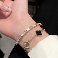 Gold 2023 new style girls mother-of-pearl bracelet female bracelet light luxury niche exquisite bestie four-leaf clover female model