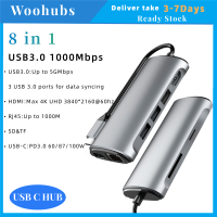 [COD]Woohubs ยี่ห้อ Type-C HUB HDMI USB แยกพอร์ต4K 5Gbps พอร์ต4K Hdmi Type C การส่ง9-IN-1(USB3.0X3 + USB-C PD + Sd/บัตร TF ตำแหน่ง + HDMI + RJ45) ฮับพอร์ตหลายพอร์ต USB ช่องเสียบ Type C 3.0 Type-C เป็น HDMI