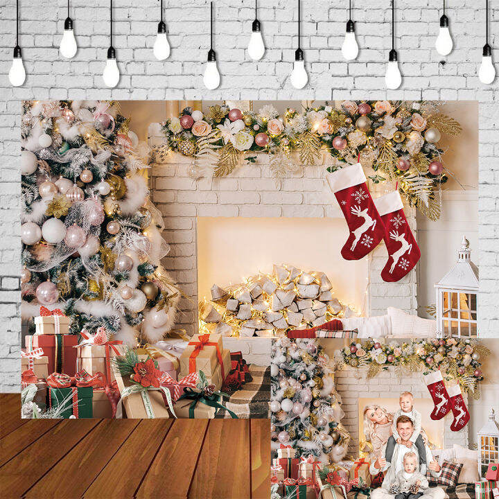 Christmas Backdrop Christmas Photography Backdrop White Brick Fireplace