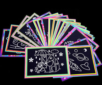 10 pcs 13x9.8cm Scratch Art Paper กระดาษวาดภาพมายากลพร้อม Drawing Stick สำหรับของเล่นเด็กของเล่นวาดภาพที่มีสีสัน