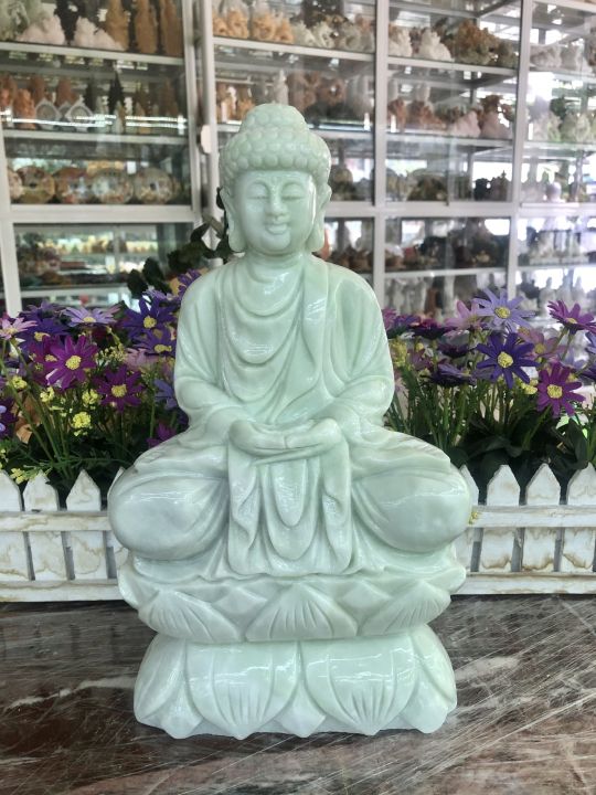 Tượng Phật Thích Ca ngồi đài sen đá cẩm thạch trắng xanh - Cao ...