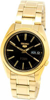 Seiko 5 #SNKL50 Mens Gold Tone Stainless Steel Black Dial Automatic Watch