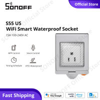 SONOFF S55 US ปลั๊กสมาร์ทไวไฟกลางแจ้งกันน้ำปลั๊กเบ้าปลั๊กติดผนังอัจฉริยะปลั๊ก EWeLink APP การควบคุมจากระยะไกลอุปกรณ์ตั้งเวลาควบคุมเสียงสวิตช์บ้านอัจฉริยะ