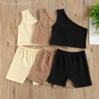 Kids Baby Girls Fashion 2-piece Outfit Set One Shoulder Solid Color Tops Shorts Set Daily Wear Summer 2023