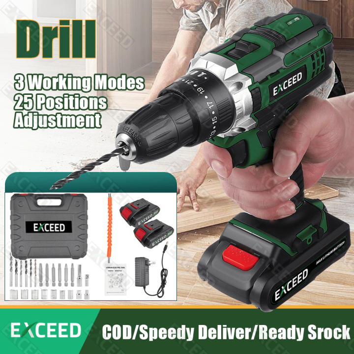 EXCEED Hand Portable Cordless Drill Electric Drill Cordless Impact