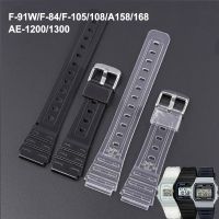 นาฬิกาสำหรับ Casio F-91W/F84/F105/108/A158/168 AE-1200/1300โปร่งใส18มม.ซิลิโคนที่มีสีสัน TPU สร้อยข้อมืออุปกรณ์เสริม