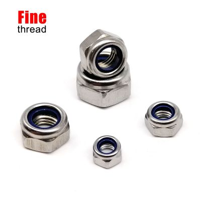 DIN985 Fine Thread 304 A2-70 Stainless Steel Nylock Locknut Hex Hexagon Nylon Insert Self-locking Nut M5 M6 M8 M10 M12 M14 M16 Nails Screws Fasteners