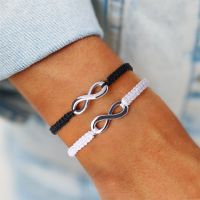 Infinite Sign Handmade Black/White Rope Braid Bracelet Bangle For Women Men Charm Adjustable Cuff Jewelry Gift FreeShipping Charms and Charm Bracelet
