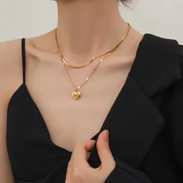 Original 24k Saudi Gold pawnable women's necklace Love heart titanium steel  clavicle chain gift niche luxury fashion jewellery