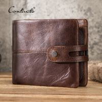 CONTACTS Casual Men Wallets Crazy Horse Leather Short Coin Purse Hasp Design Wallet Cow Leather Clutch Wallets Male Carteiras Wallets