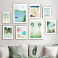 Tropical Abstract Wall Art ภาพวาดผ้าใบของว่ายน้ำท่องและตกปลาชายหาดโปสเตอร์ภาพตกแต่งสำหรับห้องนั่งเล่น