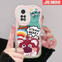 เคส JIUMOO สำหรับ Xiaomi MI Redmi Note 11 11S Poco M4 Pro 4G เนื้อครีมลายหมีสตรอเบอร์รี่น่ารักขอบเป็นคลื่นเคสมือถือใสกันกระแทกซิลิโคนป้องกันเลนส์กล้องปลอกอ่อนใส